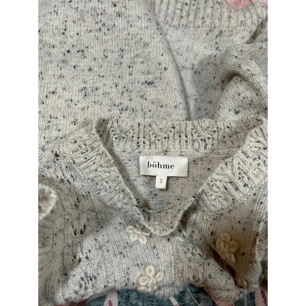 Bohme Mimi Knit‎ Sweater Ruffle Speckle Knit Sweater Balloon Sleeve Preppy S - Picture 5 of 8